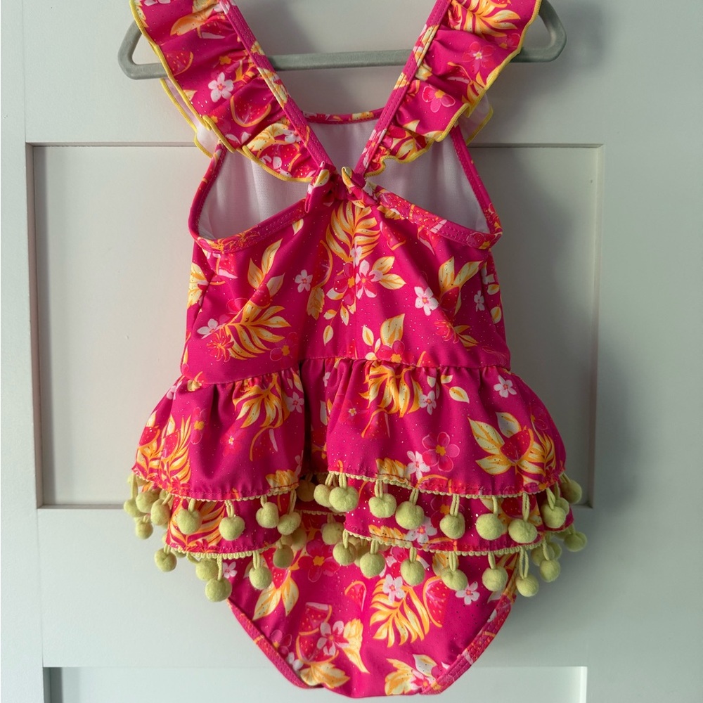 Betsey Johnson Pink Floral Ruffle Swimsuit - Picture 2 of 5